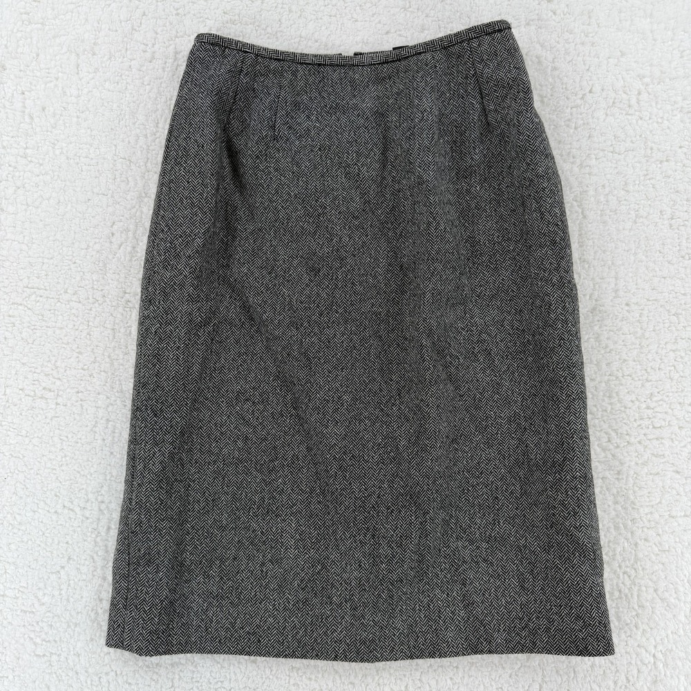 Albert Nipon Skirt Womens 4P Gray Herringbone Wool Lined Career Pencil Office